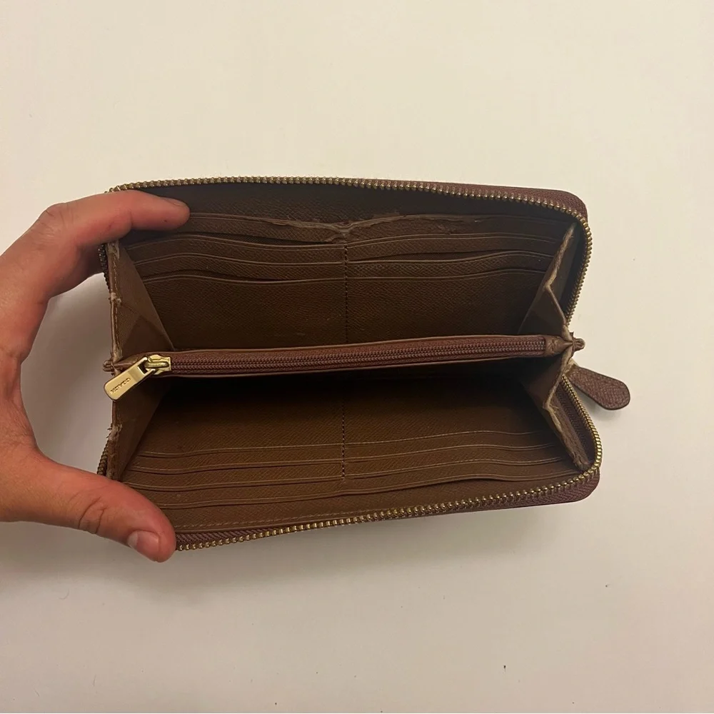 Coach Long Zip Wallet, Brown/gold‎ Accent